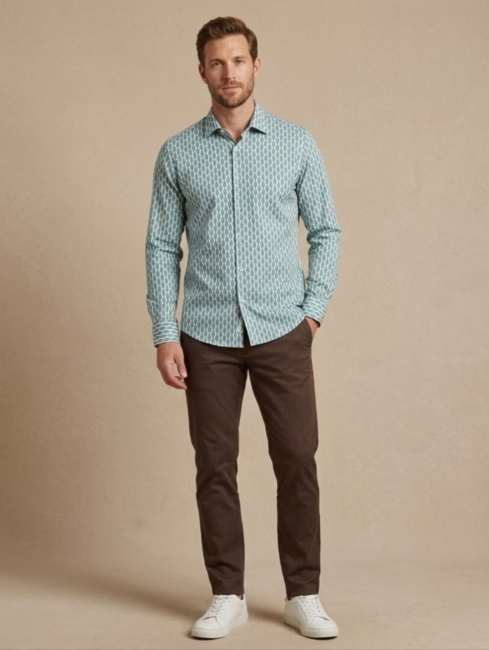 $60 Tayion Collection Mens Leaf-Print Dress Shirt
